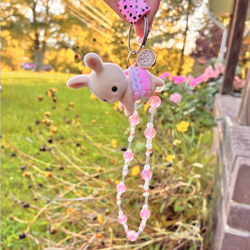 Pink beaded cute sylvanian families calico critter collectible keychains